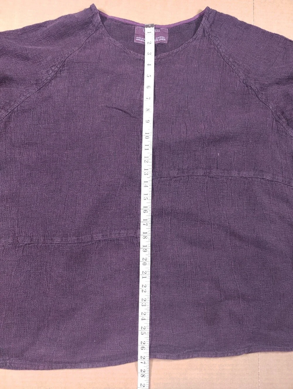 GRIZAS Women's 100% Washed Linen Deep Plum Purple Blouse Size 4XL Lagenlook